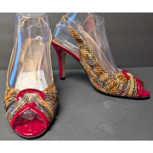 Vaneli Red Patent Leather Snakeskin Heels WOMENS SIZE 9N Dressy 3.5" Peep Toe